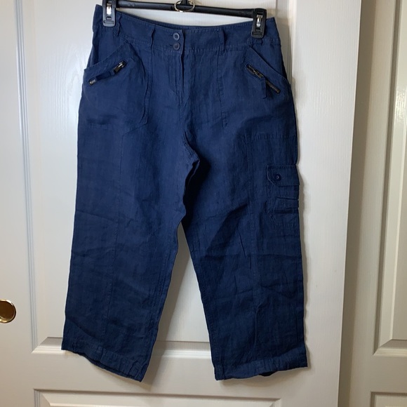 Style and Co. size 8 100% linen cropped blue trousers. Front and back pockets. - Picture 5 of 7